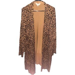 Women’s Terra & Sky Very Long Leopard Print Cardigan Sz 4X 28W-30W